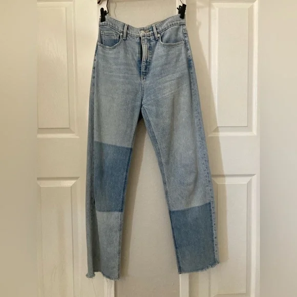 LOFT Straight Leg Jeans with Patchwork and Raw Hem Size 25 - Picture 3 of 9
